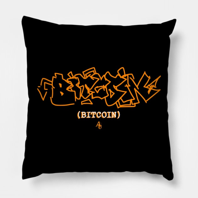 Bitcoin logo graffiti Pillow by anarchyunion