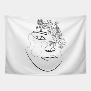 Her Face Bloomed Flowers | One Line Drawing | One Line Art | Minimal | Minimalist Tapestry