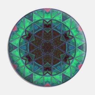 Mosaic Kaleidoscope Flower Green Blue and Pink Pin