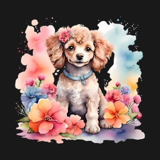 A poodle decorated with beautiful watercolor flowers T-Shirt