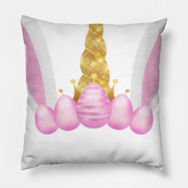 Girls Unicorn Easter Bunny Face Bunnicorn Egg Hunt Pillow by flickskyler179