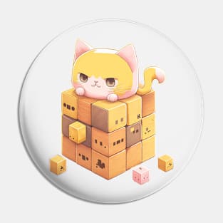 cube cat kawaii, t-shirt. Pin