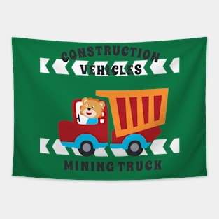 Vector illustration of contruction vehicle with cute litle animal driver. Tapestry