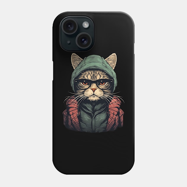 Hipster Cat with Hoodie and Glasses Phone Case by origato