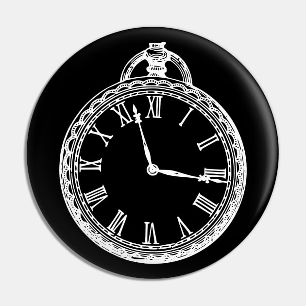 White Vintage Pocket Watch Pin by Vintage Boutique