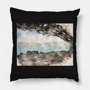 Fisherman's Wharf Through a Cypress Monterey 2021 Digital Watercolor Pillow