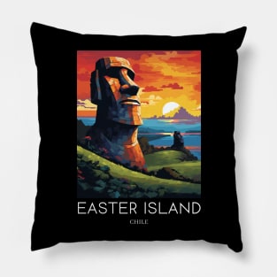 A Pop Art Travel Print of Easter Island - Chile Pillow