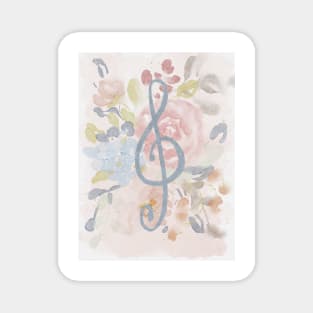 Treble clef floral watercolor aesthetic Magnet