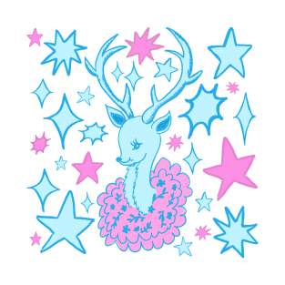 Mid-Century Deer - Pastel Blue & Pink T-Shirt