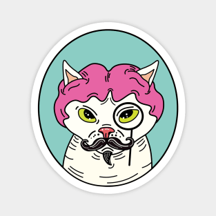 Cat with wig, hairless cat with wig, cat with a mustache Magnet