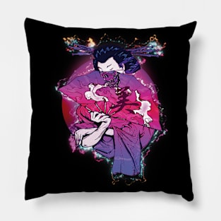 Geisha with fan Cyberpunk Pillow