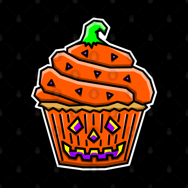 Spooky Jack-O-Lantern Cupcake - Orange Halloween Gift - Pumpkin Cupcake by Bleeding Red Paint