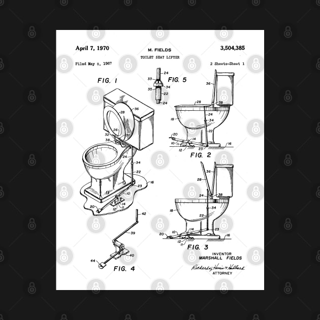 Toilet Seat Patent - Housewarming Bathroom Art - White by patentpress