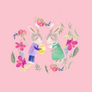 Easter bunny’s with egg and flowers T-Shirt