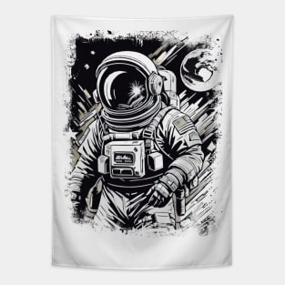 Astronaut in space Abstract Science fiction illustration Tapestry