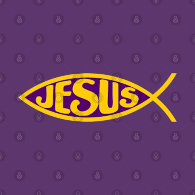 JESUS FISH ICHTHYS PURPLE AND GOLD CHRIST CHRISTIAN by colormecolorado