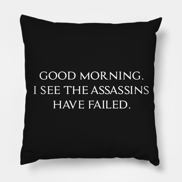 FUNNY ASSASSINS SLOGAN Pillow by Mariteas