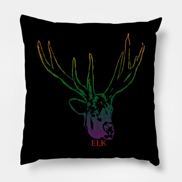 The elk head is Violet, Green, Orange Pillow by best seller shop