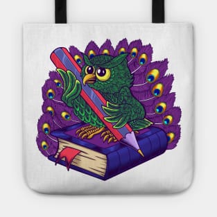 Owl bird with book and  pencil colorful design Tote