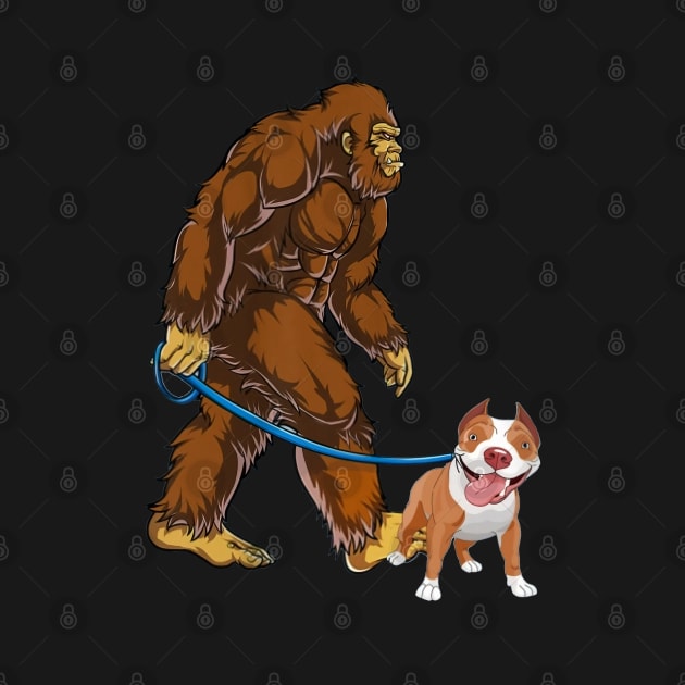 Funny Bigfoot Sasquatch Walking Pitbull by JameMalbie