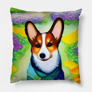 Corgi Dog in Garden Pillow