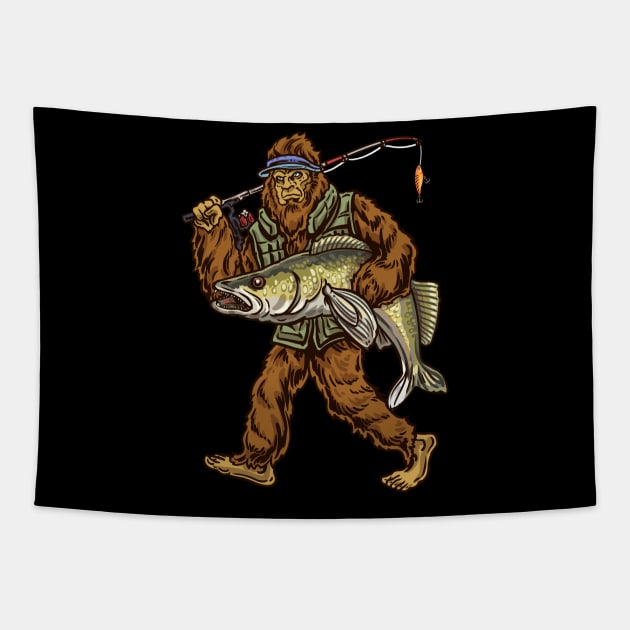 Walleye Fishing Bigfoot Hunting Fishermen Tapestry by NORTHERN OUTDOORS