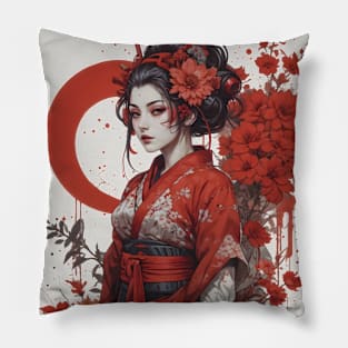 Japanese Geisha Girl in Red Pillow