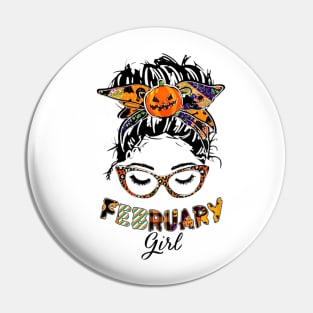 February Girl Halloween Face Wink Eyes Pumpkin Pin