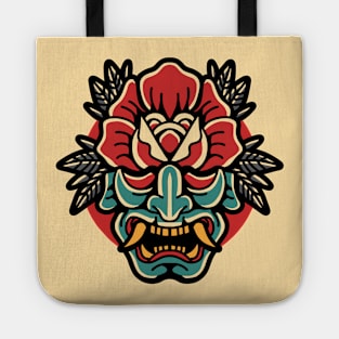 Retro Oni Mask with Rose Tote