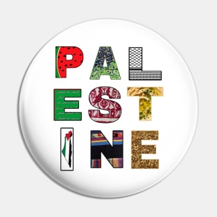 PALESTINE - Palestinian Symbols - Watermelon - Olives - Keffiyeh - Arabic Writing - Palestine Fabric  - Hummus - Palestine Flag Map - Palestinian Fabric - Za'atar - Front Pin