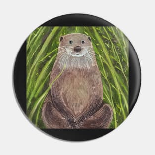 Peaceful Otter sitting in the grass colored pencil illustration Pin