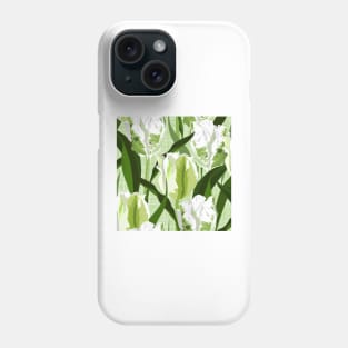 Large white / green parrot tulips on linen texture Phone Case