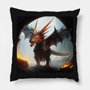 Evil Dragon with Metallic Wings in a Cave Pillow