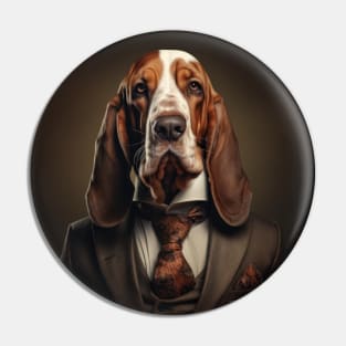 Basset Hound Dog in Suit Pin