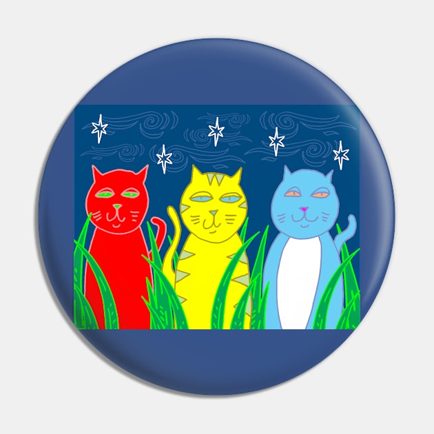 Three Cats in the Night Pin by funkyfolkart