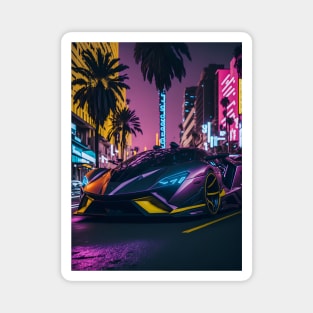 Dark Neon Sports Car in Beach Neon City Magnet