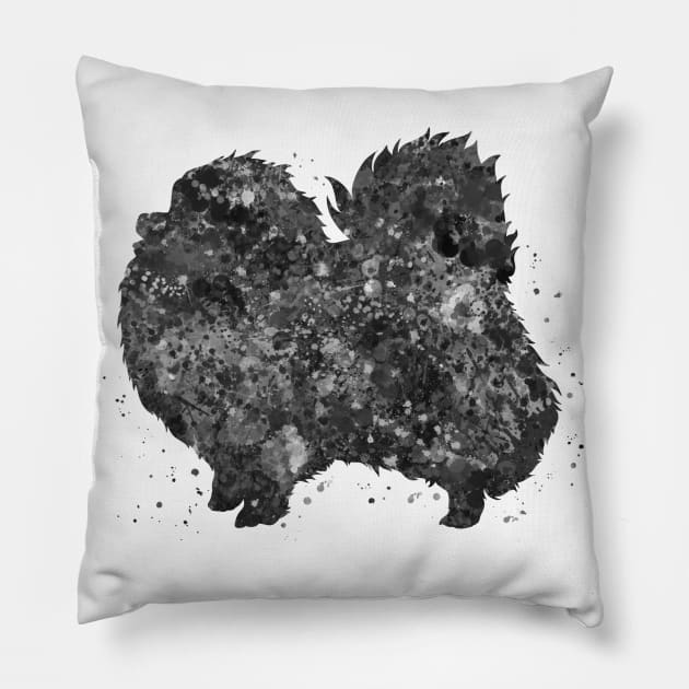 pomeranian dog black and white art Pillow by Yahya Art