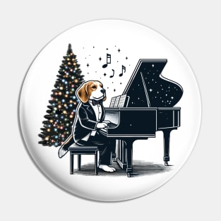 Beagle Playing Piano Christmas Pin