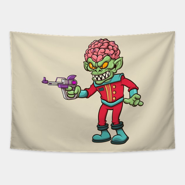 Evil Alien With Space Gun Tapestry by TheMaskedTooner