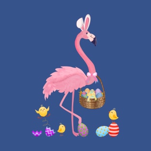 Pretty Easter Flamingo with Easter Basket T-Shirt