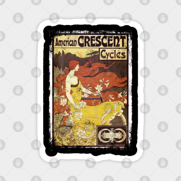 Art Nouveau - American Crescent Cycles Paul Berthon Alphonse Mucha Vintage Fantasy Magnet by AltrusianGrace