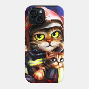 firefighter cat with little kitty Phone Case