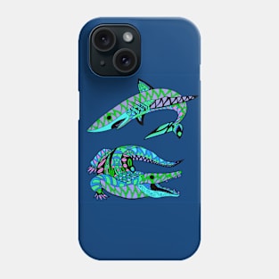 the shark and the gator in funny pattern ecopop Phone Case