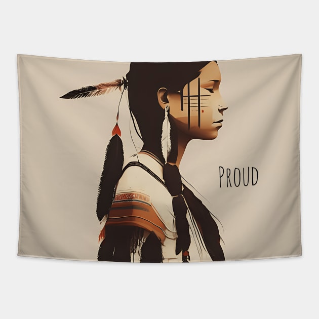 [AI Art] Proud Native American Woman With Headdress Tapestry by Sissely