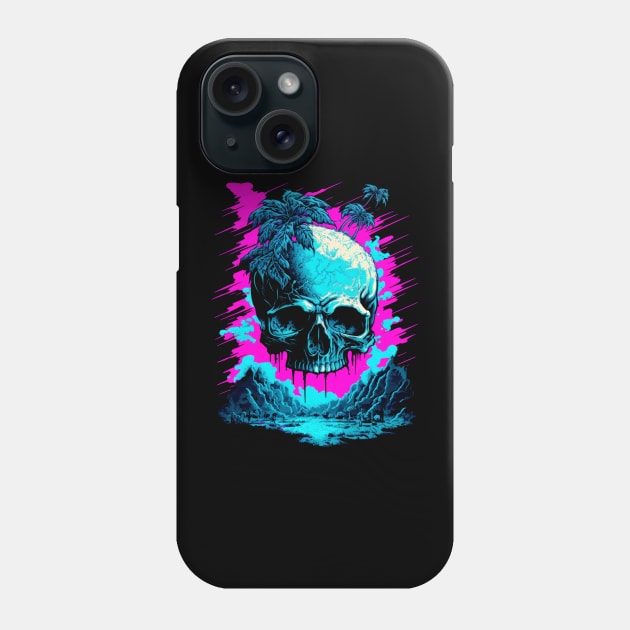 Synthwave Skull Island Phone Case by JDTee