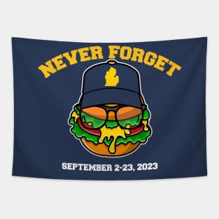 Michigan Cheeseburger Never Forget 2023 // Funny Football Cheeseburger Tapestry