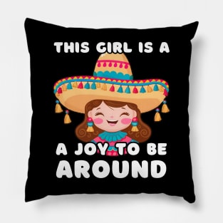 Cute Girl Wearing Sombrero Hat Pillow