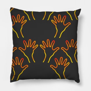 Cave Hands Anew Yellow-Red on Grey Pillow