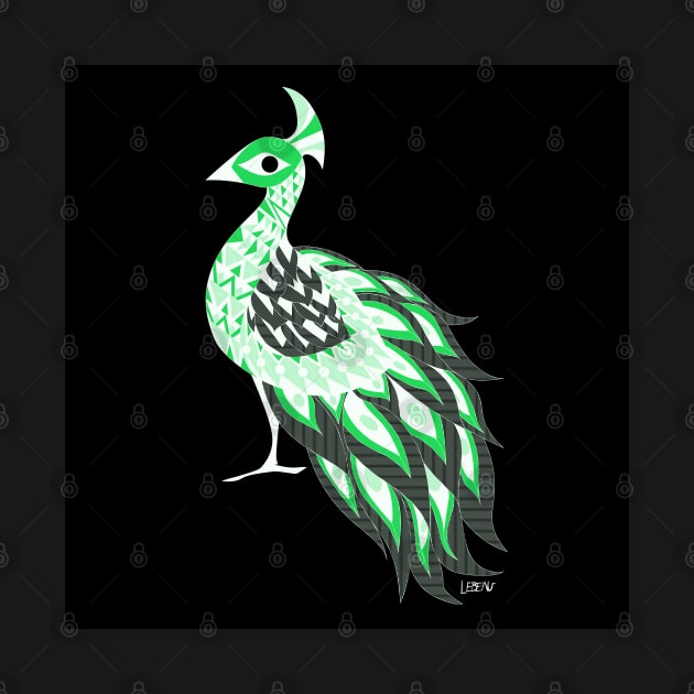 magical peacock bird in jade green ecopop art zentangle by jorge_lebeau