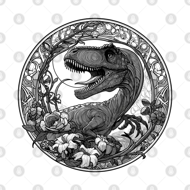 Velociraptor Dinosaur Art Deco Style Black and White by RCDBerlin